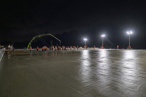 Redoubt Road reservoir roof pour at night