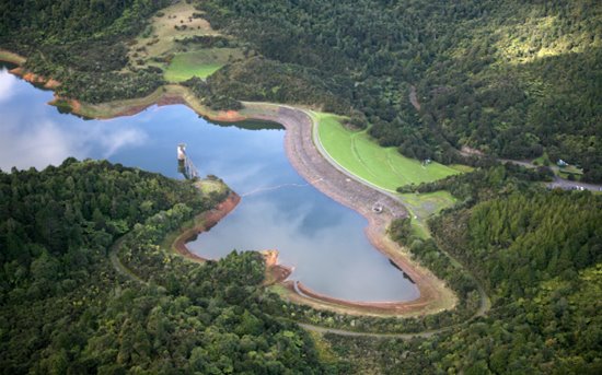 Aerial shot of the Hunua dams