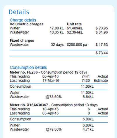 Image of an example water bill