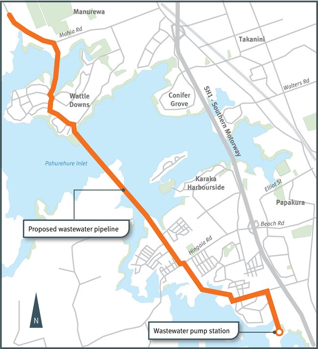 Map of south auckland wastewater services project route