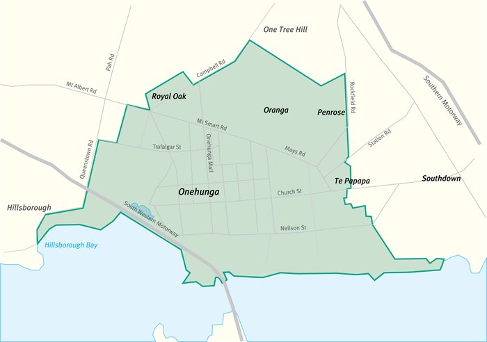 Map of the Onehunga water supply area