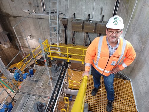 Project manager Dirk du Plessis inside Lucy Moore pump station