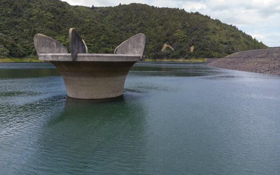 Mangatangi Dam spillway on 11 December 2020