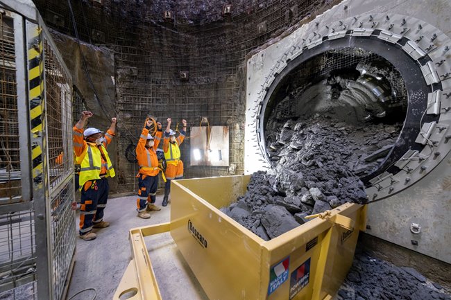 Photo of our micro tunnel boring machine breaking through at Haycock Avenue