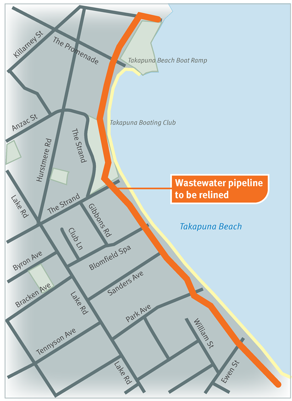 map of the takapuna branch sewer work we are carrying out